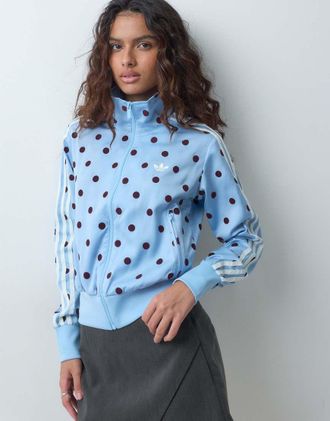 adidas Originals top da tuta in raso a pois blu