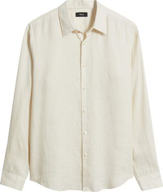 Theory Irving Relaxed Fit Linen Button-Up Shirt in Rainy Day at Nordstrom, Size Xx-Large