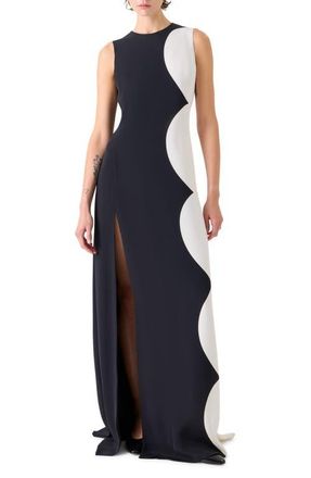 Akris Cloud Silk Gown in Black-Ecru at Nordstrom, Size 12
