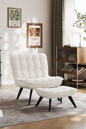 H&O Direct White Accent Chair Footstool Set Single Sofa Home Decor