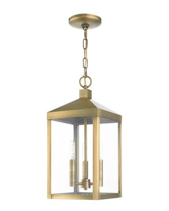 Livex Lighting 3-Light Antique Brass Outdoor Pendant Lantern