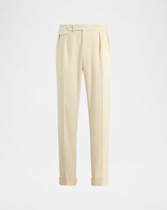 Ralph Lauren Purple Label Mens Wool Flannel Waist-Tab Double-Pleated Pants