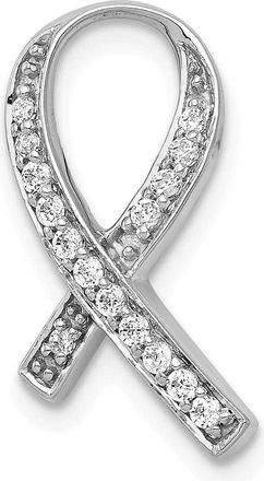 Diamond2Deal 14k White Gold 1/8 carat Diamond Awareness Ribbon Chain Slide