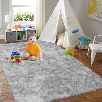OEM Alfombra Tuserxln Suave Y Antideslizante De 160x230 Cm, Blanca Y Gris, Mullida Y C&oacute;moda, Ideal Para Sala De Estar, Habitaci&oacute;n Infantil, Mascotas, F&aacute;ci