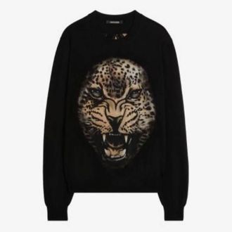 Roberto Cavalli Wool Jaguar Graphic Sweater, Size Medium