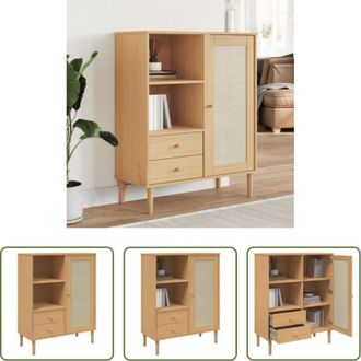 vidaXL vidaXL Credenza in pino - Credenza SENJA Aspetto Rattan Marrone 90x40x112cm Massello Pino
