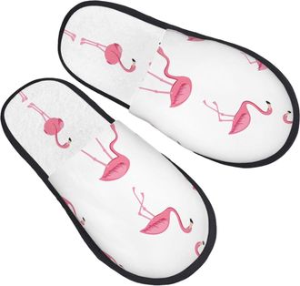 Generic Slippers Flamingos On White Printing Furry Slippers Washable Warm House Slipper For Party Travel Bathroom L