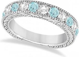 Allurez Antique Diamond & Aquamarine Engagement Wedding Ring 14k White Gold (1.40ct)