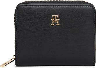 Tommy Hilfiger Geldb&ouml;rse TOMMY HILFIGER TH ICON MED ZA FLAP, Damen, schwarz, Lederimitat, Kleinlederwaren Geldb&ouml;rse, Damen Geldbeutel, Portemonnai mit edlem TH-Logoe