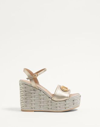 Valentino Garavani Vlogo Signature Wedge Sandal In Laminated Grainy Calfskin 120Mm Woman PLATINUM 35
