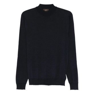 Zanone Round-neck Knitwear, male, Blue, Size: M Lupetto