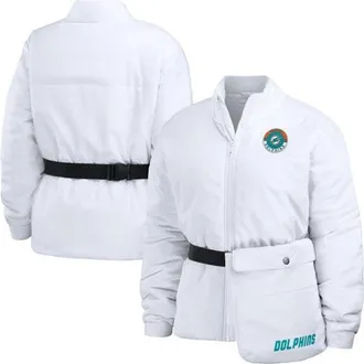 WEAR by Erin Andrews Womens WEAR by Erin Andrews White Miami Dolphins Packaway Full-Zip Puffer Jacket at Nordstrom, Size X-Large