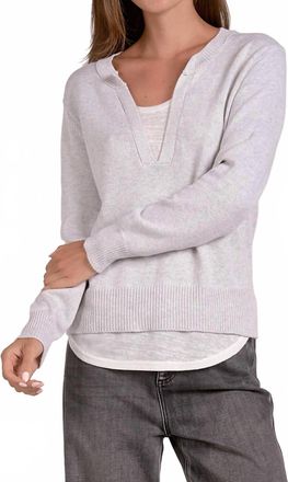 Elan Layered V-Neck Sweater In Grey/white