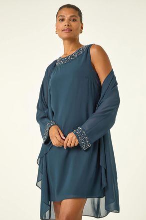 Roman Embellished Shift Dress & Shrug