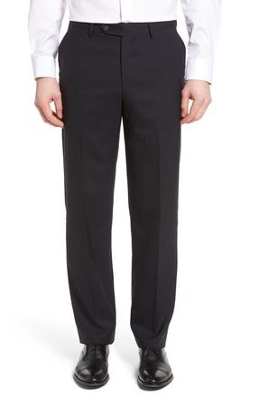 Berle Lightweight Plain Weave Flat Front Classic Fit Trousers in Navy at Nordstrom, Size 32 X Unhemmed