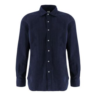 Finamore Ribbed Cotton Shirt - Heren - Casual Overhemden - Blauw - 4XL - Katoen - Overhemden