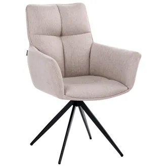 Beliani Silla De Comedor Tapicer&iacute;a De Poli&eacute;ster Patas De Hierro Negras Con Reposabrazos Estilo Moderno Muebles De Comedor Giratoria Beige Corbie