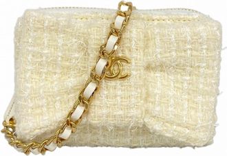 Chanel Ivory Tweed Chain/Shoulder Wallet (Pre-Owned)
