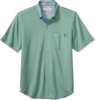 Tommy Bahama San Lucio Lotus Happy Hour IslandZone Short Sleeve Cotton Blend Button-Up Shirt in Dark Spa at Nordstrom, Size 2Xlt