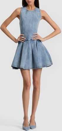 Alice & Olivia Adley Pleated Drop Waist Denim Minidress in Anabell Blue at Nordstrom Rack, Size 10