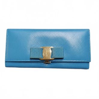 Ferragamo Vara Bow Long Wallet In Turquoise Blue