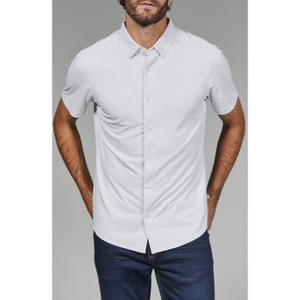 7 Diamonds Corsica Geo Print Short Sleeve Stretch Button-Up Shirt in White at Nordstrom, Size Xx-Large