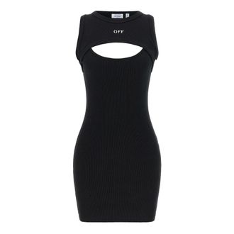Off-white Off Stamp Ribbed Stretch Cotton Mini Dress - female - Off White - Short Dresses - Black - XS - Dresses