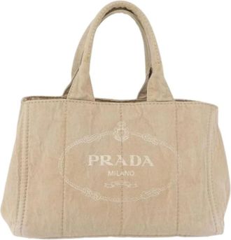 Prada Pre-owned Tote Bags, female, Beige, Size: ONE SIZE Pre-owned Canapa tote