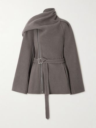 Rick Owens Giacca In Cashmere Con Cintura E Sciarpa - Marrone