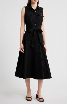 En Saison Brixton Tie Waist Midi Shirtdress in Black at Nordstrom, Size X-Small