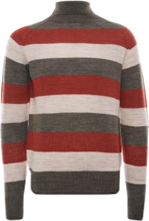 Nigel Cabourn Gestreept Naadloos Coltrui Breisel - Heren - Coltruien - Veelkleurig - 2XL - Wol - Truien & Vesten