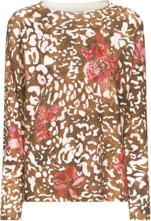 Elena Miro Truien & Vesten, Dames, Bruin, XS, Wol, Spotted Print Sweater