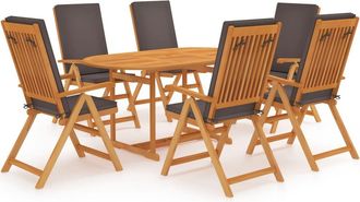 vidaXL Set De Comedor Para Jard&iacute;n 7 Piezas Teca Maciza Y Cojines Gris Vidaxl