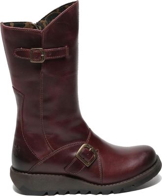 FLY London MES2913 - Womens Wedge Heel Buckle Mid Calf Leather Boots