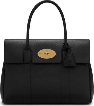 Mulberry Bayswater Grained Leather Satchel in Black/Brass at Nordstrom