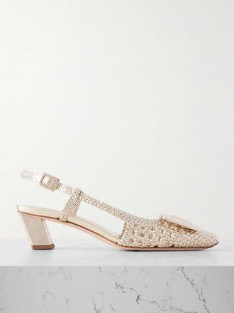 Roger Vivier Décolleté Slingback In Pelle Metallizzata Intrecciata Belle Vivier 45 - Oro