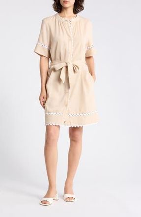 Ellen Tracy Rickrack Trim Short Sleeve Shirtdress in Linen at Nordstrom Rack, Size X-Small