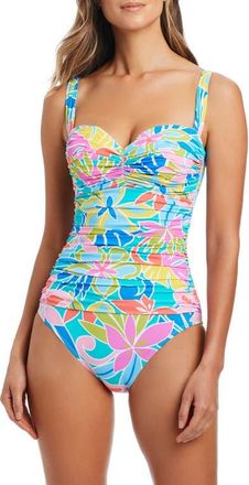 Bleu Rod Beattie Shirred Bandeau One Piece Swimsuit in Aqua Fresca at Nordstrom, Size 14
