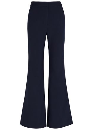 Veronica Beard Arden Flared-leg Jersey Trousers - Navy - 12 (UK16 / XL)