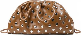 Loeffler Randall Womens Bailey Leather Dome Clutch Bag In Safari/silver