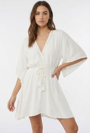 O'Neill Strandkleid ONEILL ESSENTIALS TOKEENA COVER UP, Damen, Gr. L (40), N-Gr, snow wei&szlig;, Obermaterial: 100% Viskose, Kleider Strandkleid, mit Spitzendetail