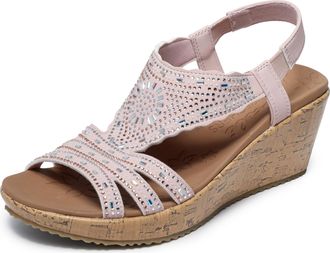 Skechers Womens Beverlee-Dazzling Charm Wedge Sandal, Blush, 2.5 UK