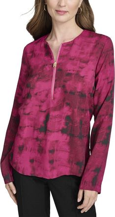 Halston Heritage Long Sleeve Quarter Zip Printed Blouse
