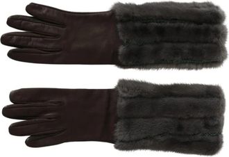 Dolce & Gabbana Mid Arm Length Leren Bont Handschoenen - Dames - Handschoenen - Bruin - ONE Size - Leer - Accessoires