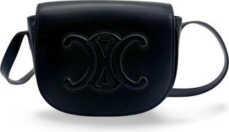 Celine Cuir Triomphe Folco Leather Black Calfskin Handbag (Pre-Owned)