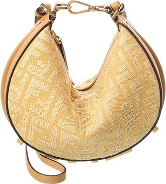 Fendi Fendigraphy Mini Ff Raffia & Leather Hobo Bag