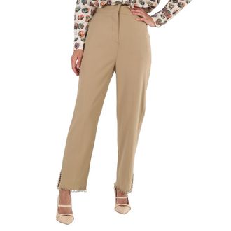 Burberry Ladies Ring-pierced Wool Trousers In Honey, Brand Size 4 (US Size 2)