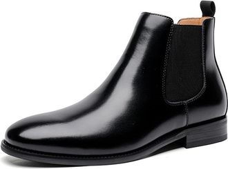 Generic Mens Chelsea Boots Elastic Bandage Burnished Toe Genuine Leather Slip On Anti-slip Wearable Waterproof Casual Dress Pull On(Black,5.5 UK)