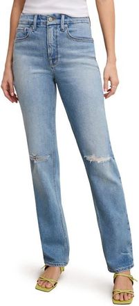 Good American Good Icon Ripped High Waist Straight Leg Jeans in Indigo870 at Nordstrom, Size 12
