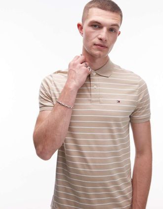 Tommy Hilfiger Polo regular fit in cotone beige a righe-Neutro
